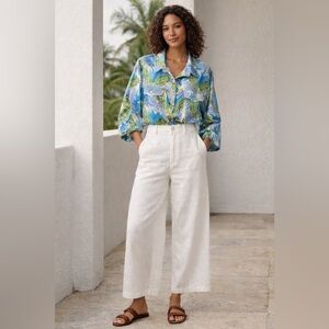 Vintage Pineapple Moon 100% Silk Tropical Blouse | Size L | Resort Chic